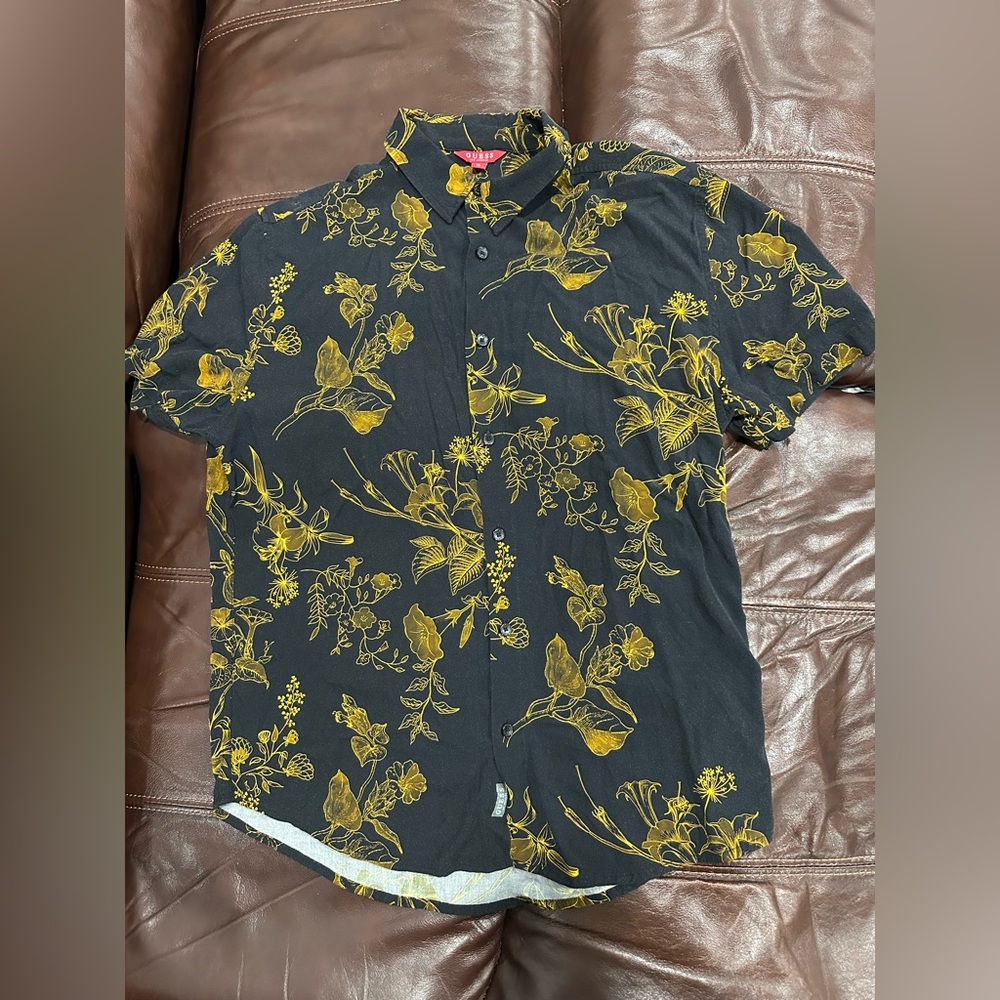 Guess Black and Yellow Floral Men's Shirt